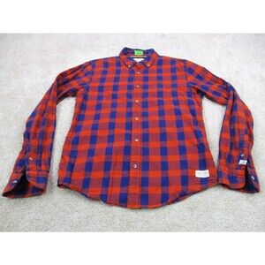 Scotch & Soda Shirt Men Medium Orange Blue Flannel Plaid Preppy Casual Button Up